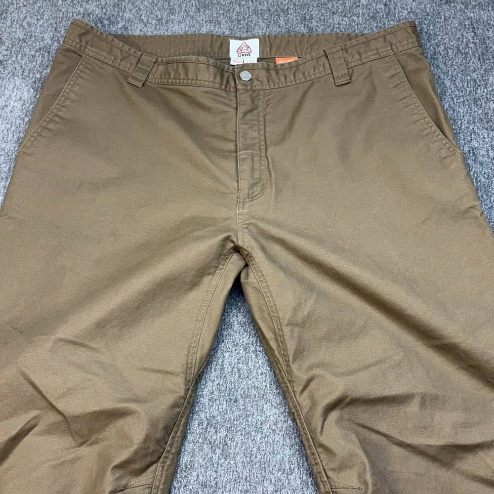 LIVSN Mens 40x31 Flex‎ Canvas Pants Utility Hiking Outdoor Roll Tab Brown